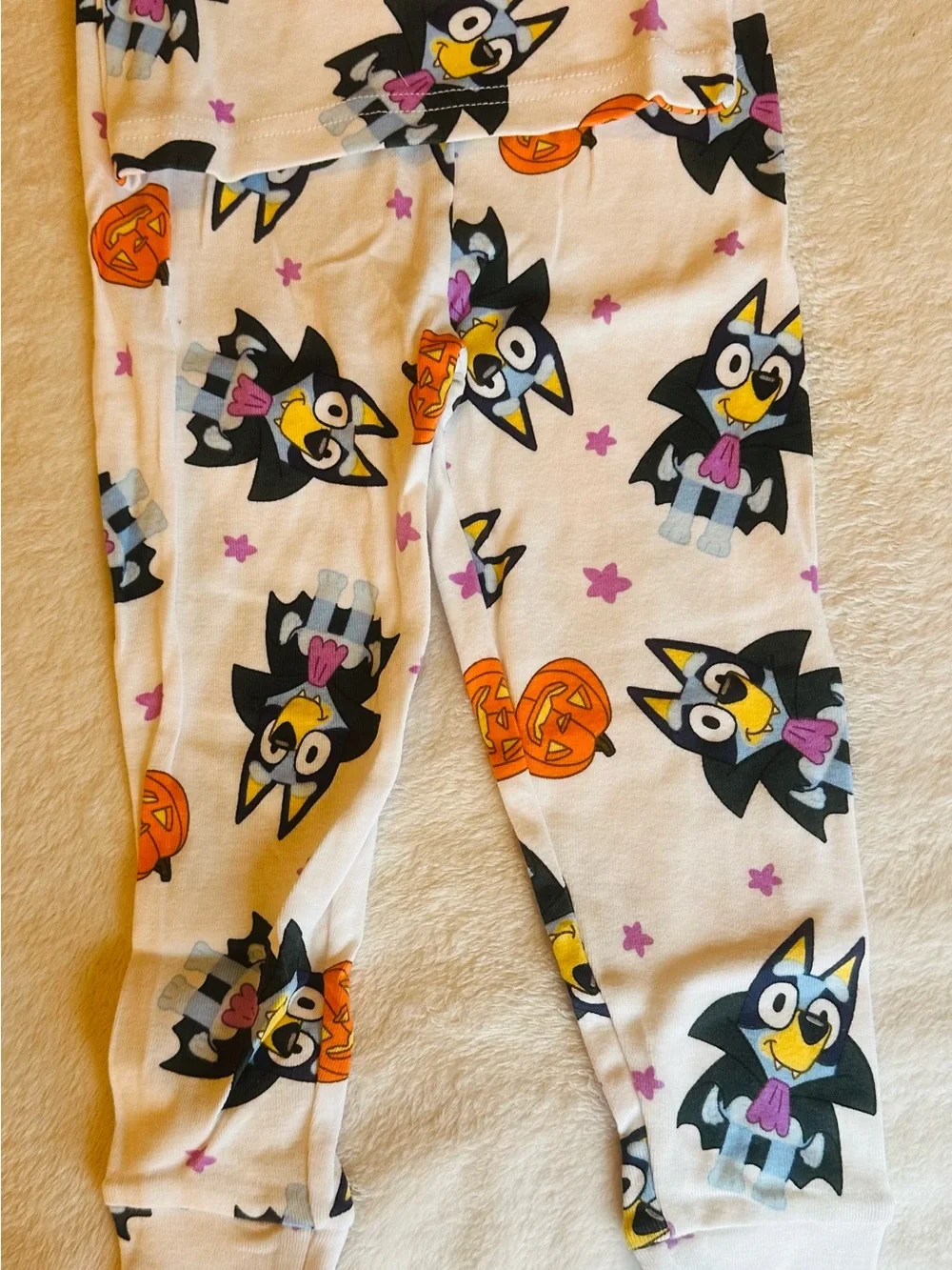 Kids Halloween Bat Print Pajama Leggings - White & Black